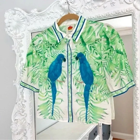 FARM Rio Green Leaf and Blue Bird Blouse - Picture 2 of 6